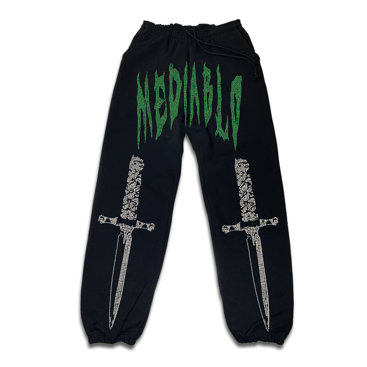 Green rhinestone Mediablo Dagger sweats